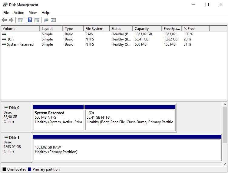 Disk Management Window